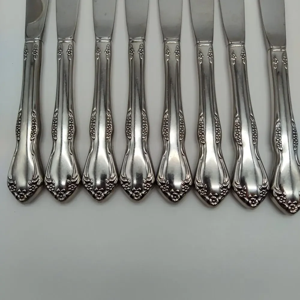 8X BK Oneida Wm Rogers Mansfield Amadeus Butter Dinner Knives Stainless Steel